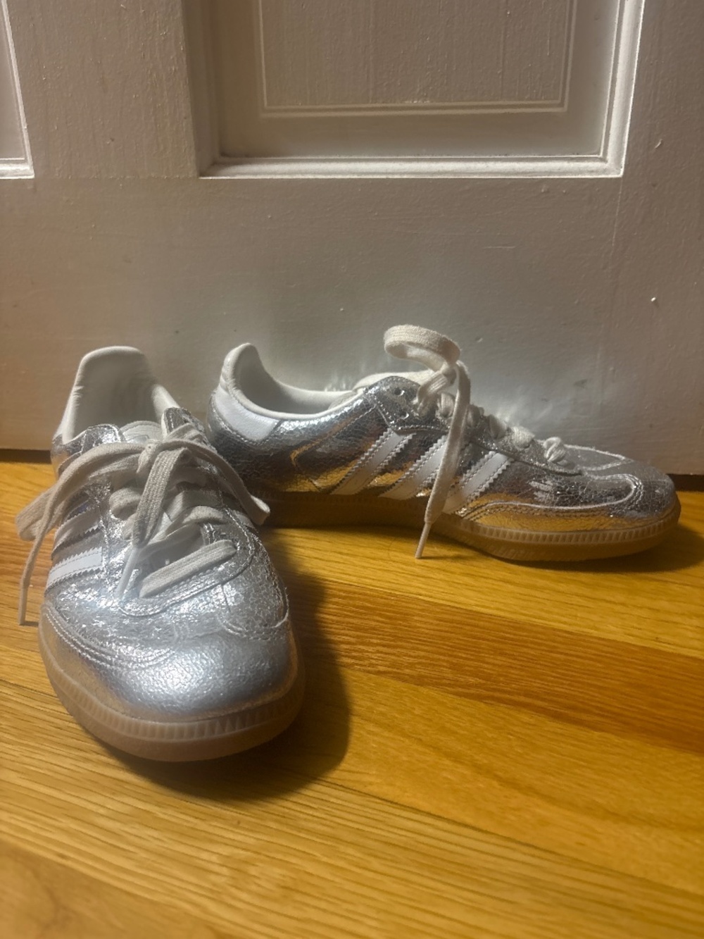 Adidas Samba OG Silver Metallic Cracked Leather Sneakers Women's Size 7